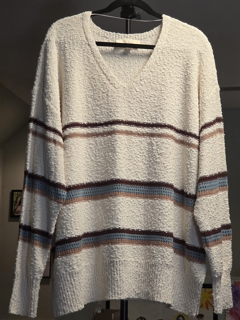 NUTURE by Westbound Woman Cream Striped Scoop-Neck Sweater